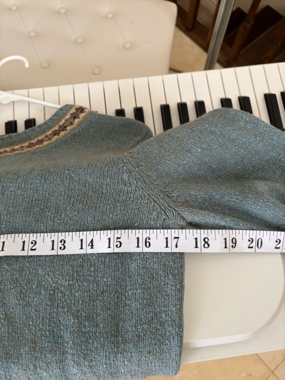 Vintage Eddie Bauer Teal Crewneck Sweater with Fair Isle Trim - Picture 9 of 10